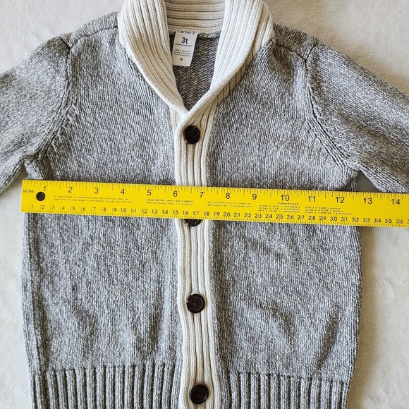 Carters 3T Cardigan Sweater Kids Toddler‎ Marled Grey Knit Classic Sock Monkey - Picture 6 of 10